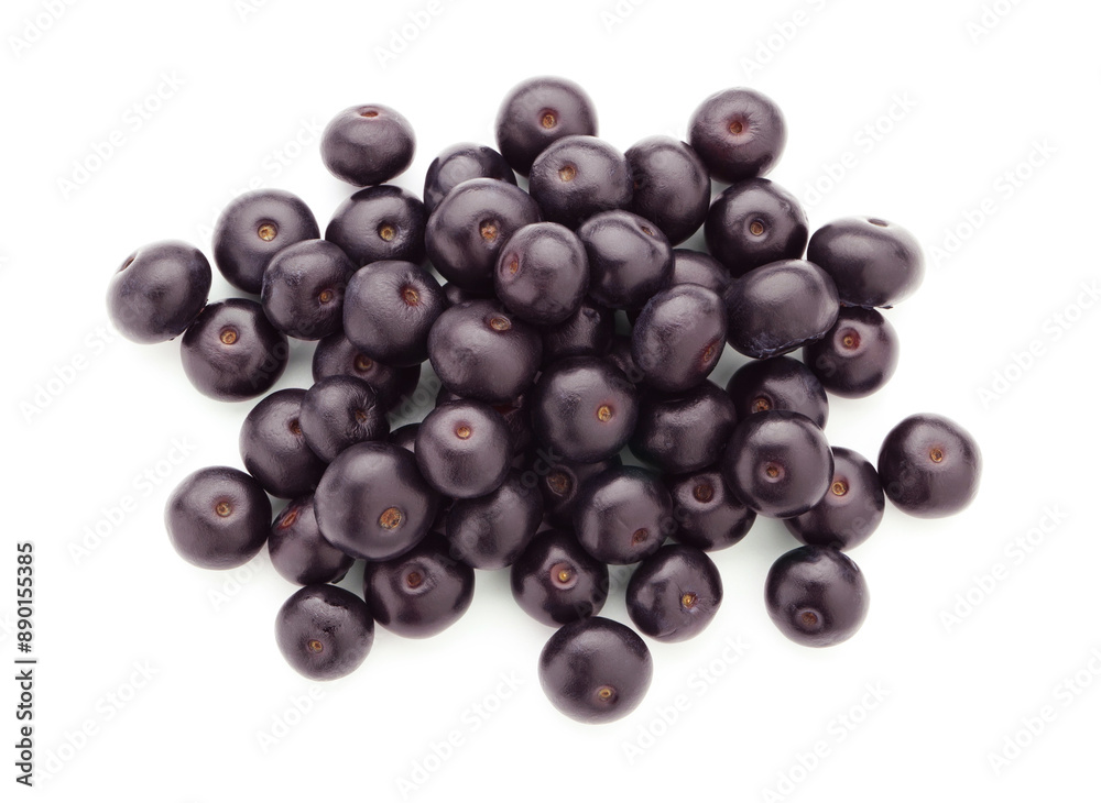 Fresh ripe acai berries isolated on white, top view Fresh ripe acai berries isolated on white, top view