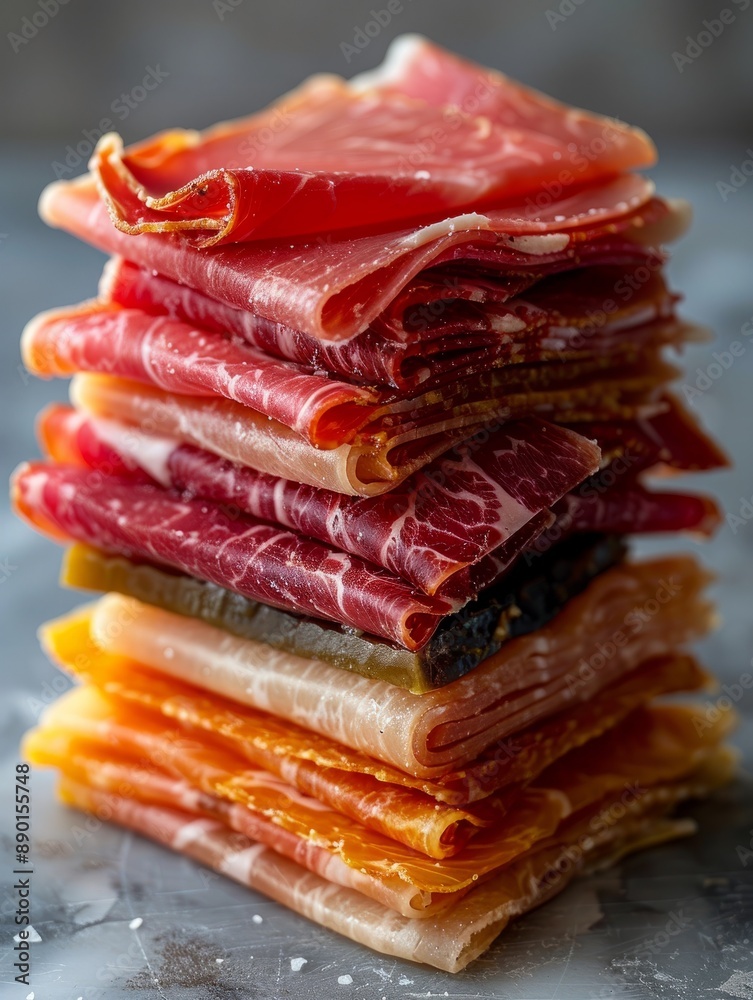 Sliced prosciutto crudo or jamon. Sliced prosciutto crudo or jamon.