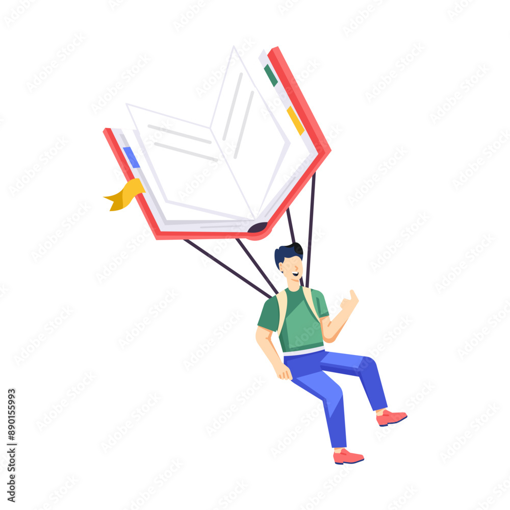 A flat style illustration of man with parachute book
A flat style illustration of man with parachute book