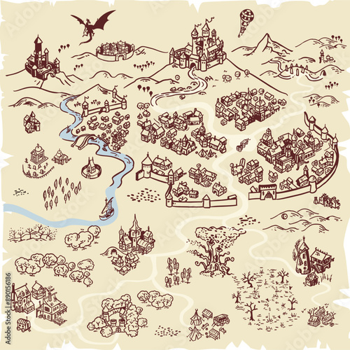 Hand drawn map creator illustrations for fantasy kingdoms maps