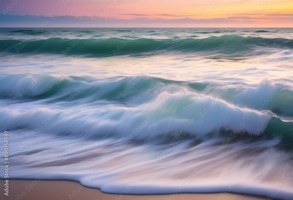tranquil ocean waves rolling under soft pastel sky, beach, azure, aqua, aquatic, breeze, calming, calmness, coast, clouds, daybreak, dusk, ethereal tranquil ocean waves rolling under soft pastel sky, beach, azure, aqua, aquatic, breeze, calming, calmness, coast, clouds, daybreak, dusk, ethereal