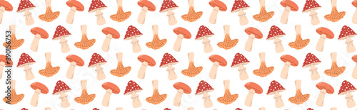 Autumn pattern. Mushrooms repeating pattern. Fall season background.