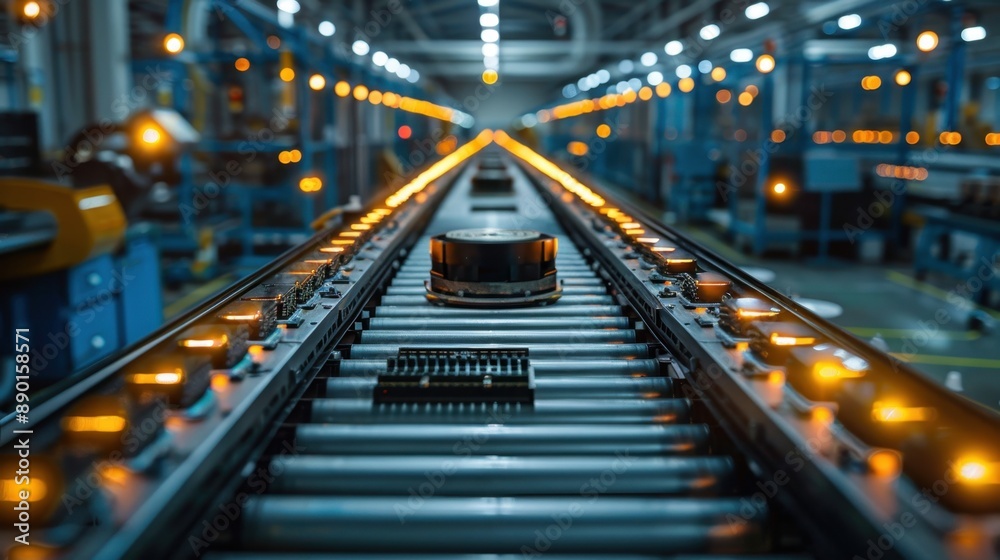 Automated industrial production line in a modern factory with various equipment and bright lighting, showcasing advanced manufacturing technology. Automated industrial production line in a modern factory with various equipment and bright lighting, showcasing advanced manufacturing technology.