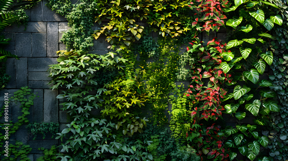 Fototapeta premium living plant wall garden for urban environments. Urban greenery, eco-friendly architecture