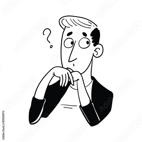 A man is confused and thinking doodle vector illustration