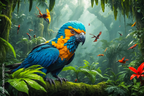 Wallpaper Mural  rare birds in lush rainforests and jungles. Brightly colored parrots sit on trees Torontodigital.ca
