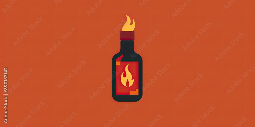Stylized Fire Bottle Icon on Bold Background Stylized Fire Bottle Icon on Bold Background