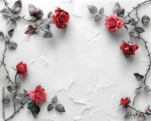 Red roses on a white textured background. Template for cover, greeting and invitation cards. photo