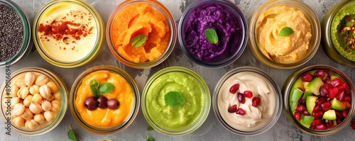 Wallpaper Mural Various plantbased spreads in jars, colorful and appetizing presentation, vegan and plantbased fats Torontodigital.ca