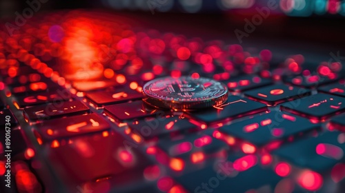 Hackers encrypting financial transactions to launder money, with sophisticated algorithms and digital currencies displayed on their screens