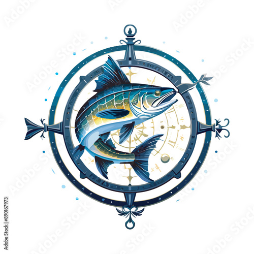 Marlin tuna swordfish logo badge sports fishing vector illustration. Sea fish logo.