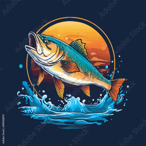 Marlin tuna swordfish logo badge sports fishing vector illustration. Sea fish logo.