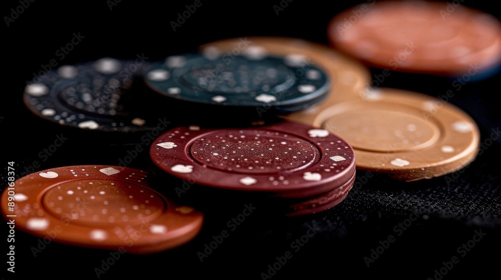 Close-Up of Poker Chips on Black Felt Close-Up of Poker Chips on Black Felt