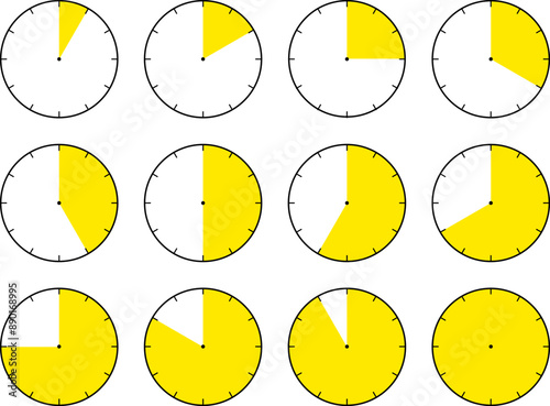 Vector set of 12 segmented pie charts