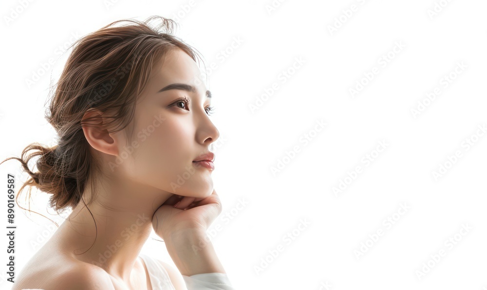 Beautiful Woman Looking Away With Soft Skin and Makeup. Beautiful Woman Looking Away With Soft Skin and Makeup.