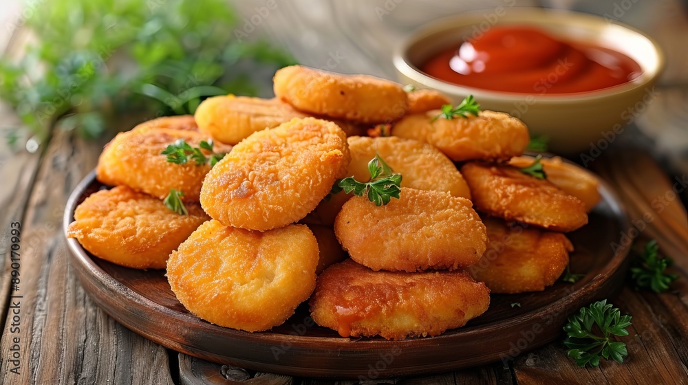 Fried Chicken Nuggets on Plate With Ketchup Fried Chicken Nuggets on Plate With Ketchup