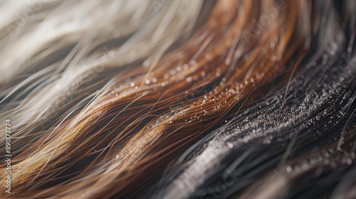 Hair strands with different porosity levels before and after treatment. 3D illustration showing hair damage repair.