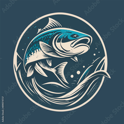 Marlin tuna swordfish logo badge sports fishing vector illustration. Sea fish logo.