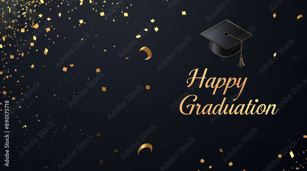 Fototapeta premium Happy graduation card with cap and diploma.