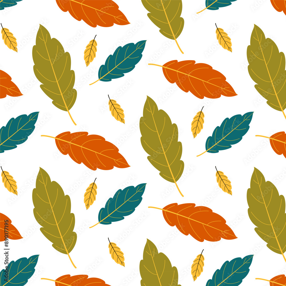 Obraz premium Leaves pattern, autumn background, vector flat