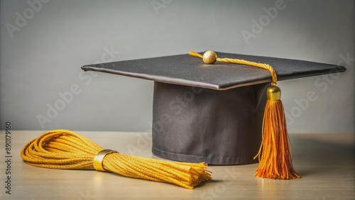 Elegant academic regalia featuring a vacant mortarboard hat with tassel, symbolizing accomplishment and intellectual pursuits, set against a neutral background.