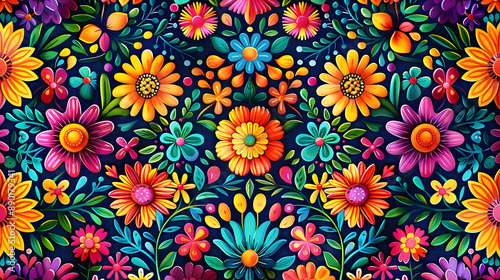 Hispanic Heritage Month pattern wallpaper featuring vibrant floral motifs, Hispanic, Heritage, Month, pattern, wallpaper, floral, motifs, colorful, vibrant, celebration, Hispanic culture