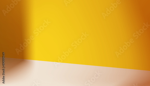 Yellow Background Studio Room with Shadow,Light on Wall and Floor,Platfrom Podium Display for Autumn,Fall Product,Vector Sence mock up stage stand for Thankgiving banner