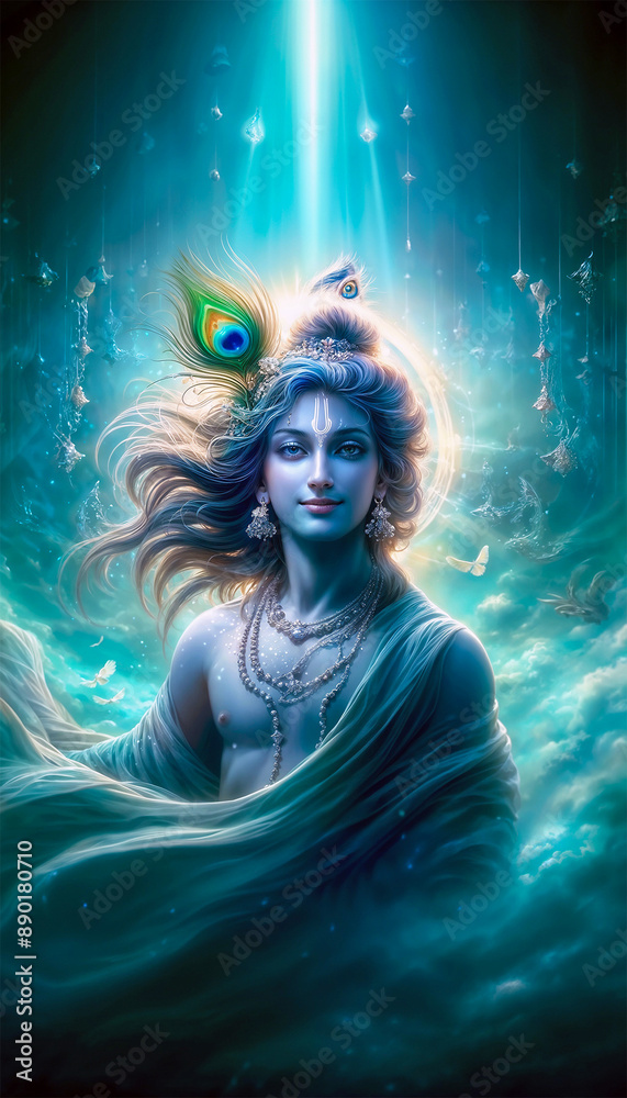 Beautiful lord krishna in appearing in clouds Beautiful lord krishna in appearing in clouds