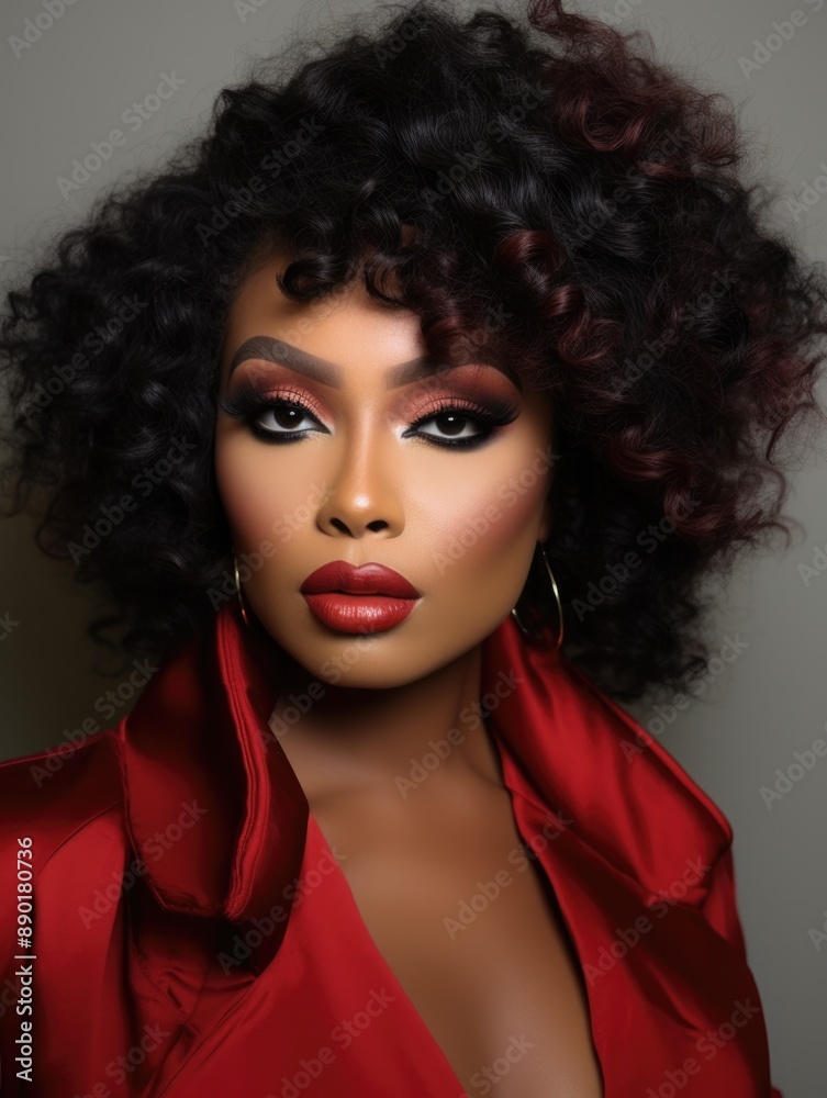 Elegant Woman with Stylish Curly Hair and Bold Makeup Elegant Woman with Stylish Curly Hair and Bold Makeup