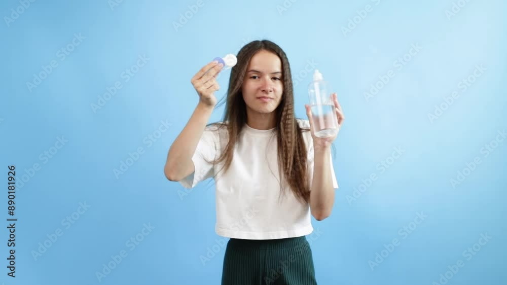 contact eye lens, a teenage girl holds a case with lenses for vision correction, ophthalmology and optometry for students, optics store, vision correction contact eye lens, a teenage girl holds a case with lenses for vision correction, ophthalmology and optometry for students, optics store, vision correction