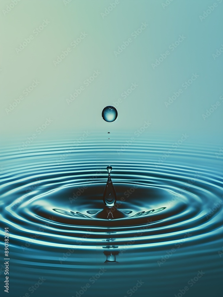 A close-up of a water droplet impact with ripples, on a gradient blue background, depicting the concept of purity. A close-up of a water droplet impact with ripples, on a gradient blue background, depicting the concept of purity.