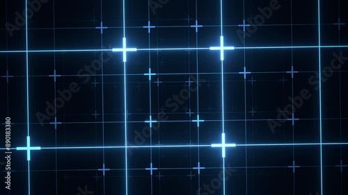 Flying Through a Neon Grid: Futuristic Blue Glowing Square Grid in 3D Animation Loop