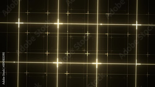 Flying Through a Neon Grid: Futuristic Yellow Glowing Square Grid in 3D Animation Loop