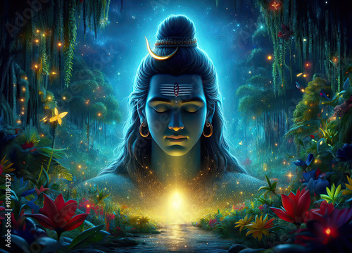 lord shiva meditation in forest,yogi, shivratri, blue night, enlightenment ,hindu god,abstract wallpaper