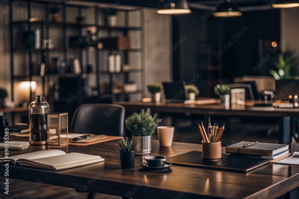Fototapeta premium Stylish Office Desk with Blurred Background