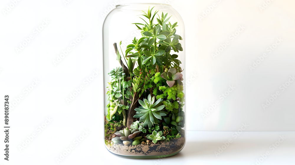 a tall glass terrarium, isolated on a white background a tall glass terrarium, isolated on a white background