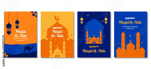 Set of Mawlid al Nabi Card for a poster banner, cover template, social media template
