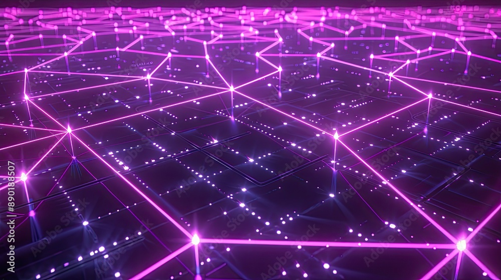 Obraz premium Glowing Connections and Data Points in a Digital Network