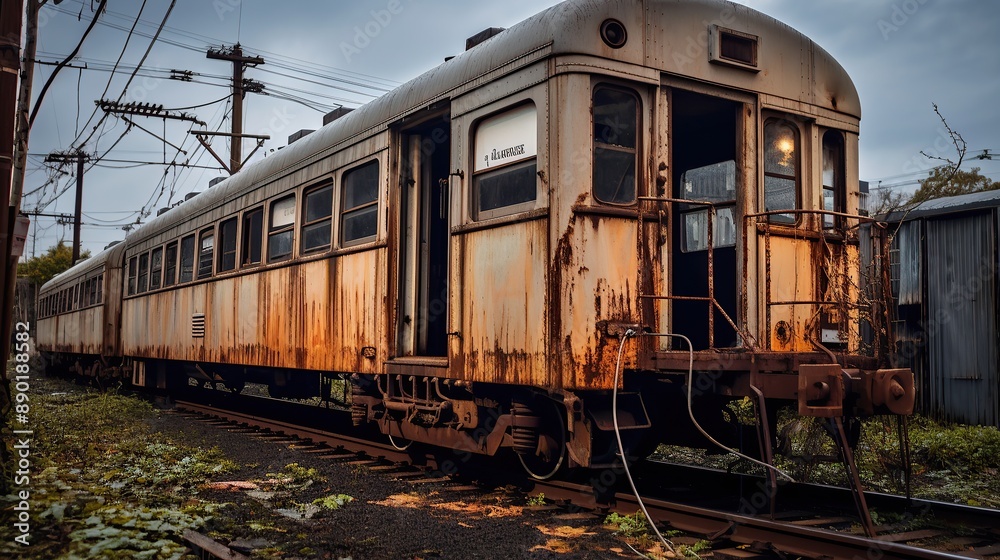 Abandoned train wagon showing rust and decay in rural Japan Abandoned train wagon showing rust and decay in rural Japan