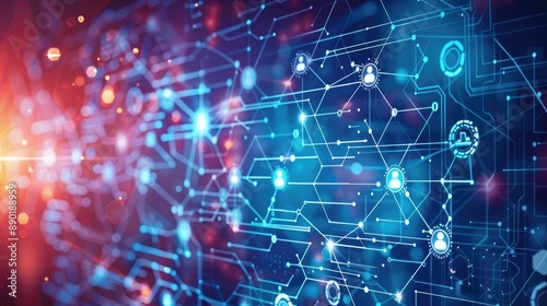 Futuristic technology background with glowing circuits, representing innovation, digital connections, and advanced data processing.