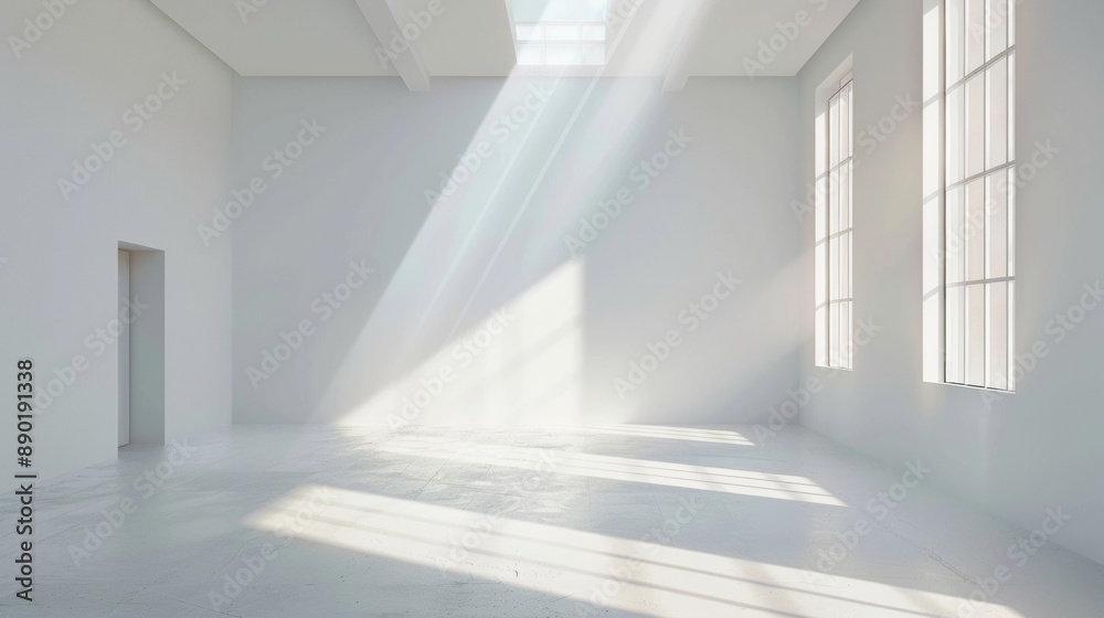 A large, empty room with a window that lets in sunlight