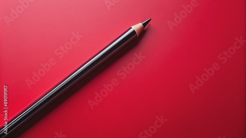 Vibrant crimson background highlights solitary, sleek, black kajal pencil, positioned diagonally, offering ample empty space for textual or graphic overlays. photo