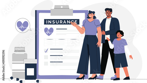 Family Safety Concept Insurance Policy Flat Illustration