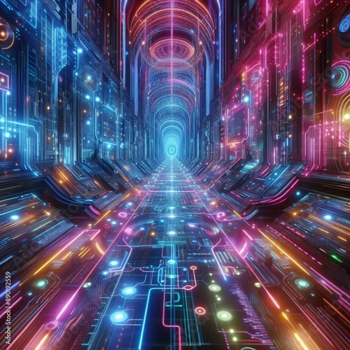 colorful neon lights tunnel 