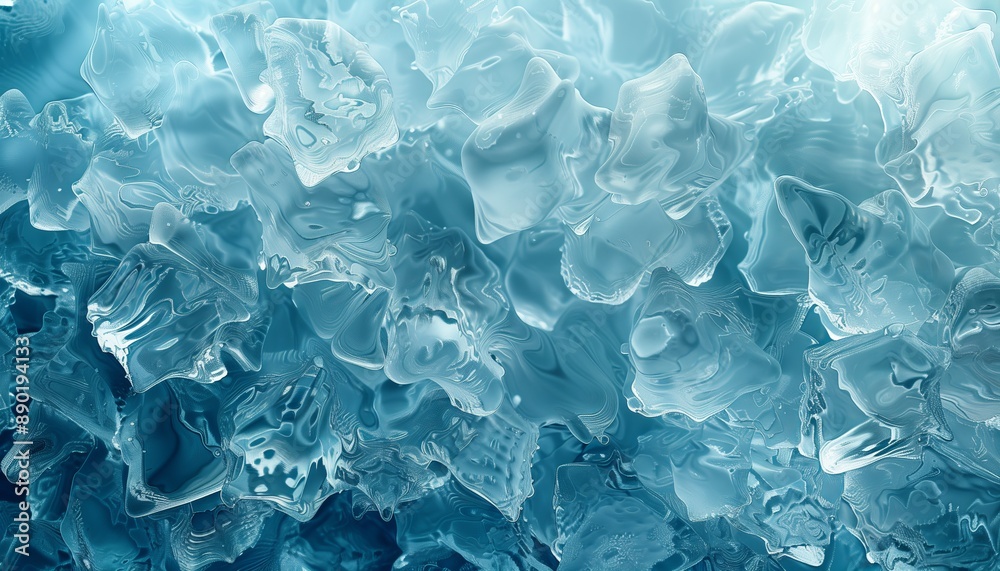 Fototapeta premium A close-up abstract image of translucent ice crystals with a cool blue tint, creating a chilling and intricate texture.