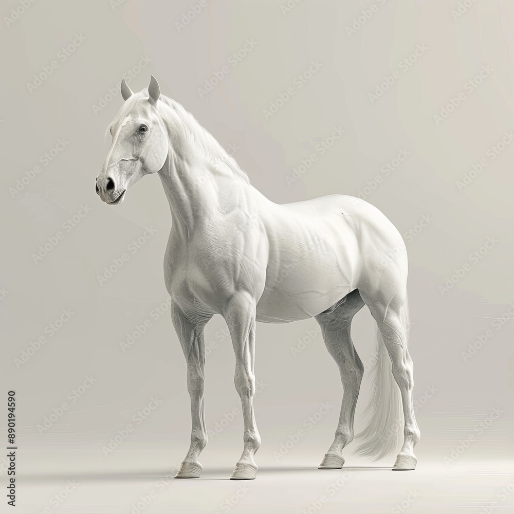 White Horse Standing on a Light Grey Background White Horse Standing on a Light Grey Background