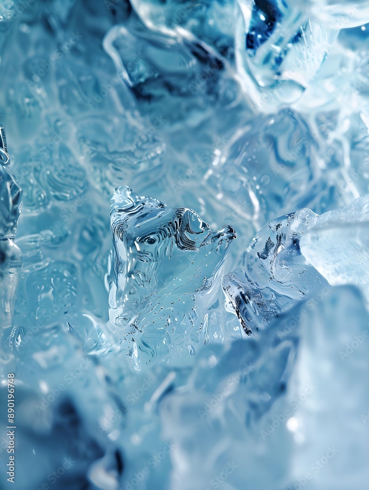 Abstract close-up of ice, highlighting intricate textures and cool tones Abstract close-up of ice, highlighting intricate textures and cool tones