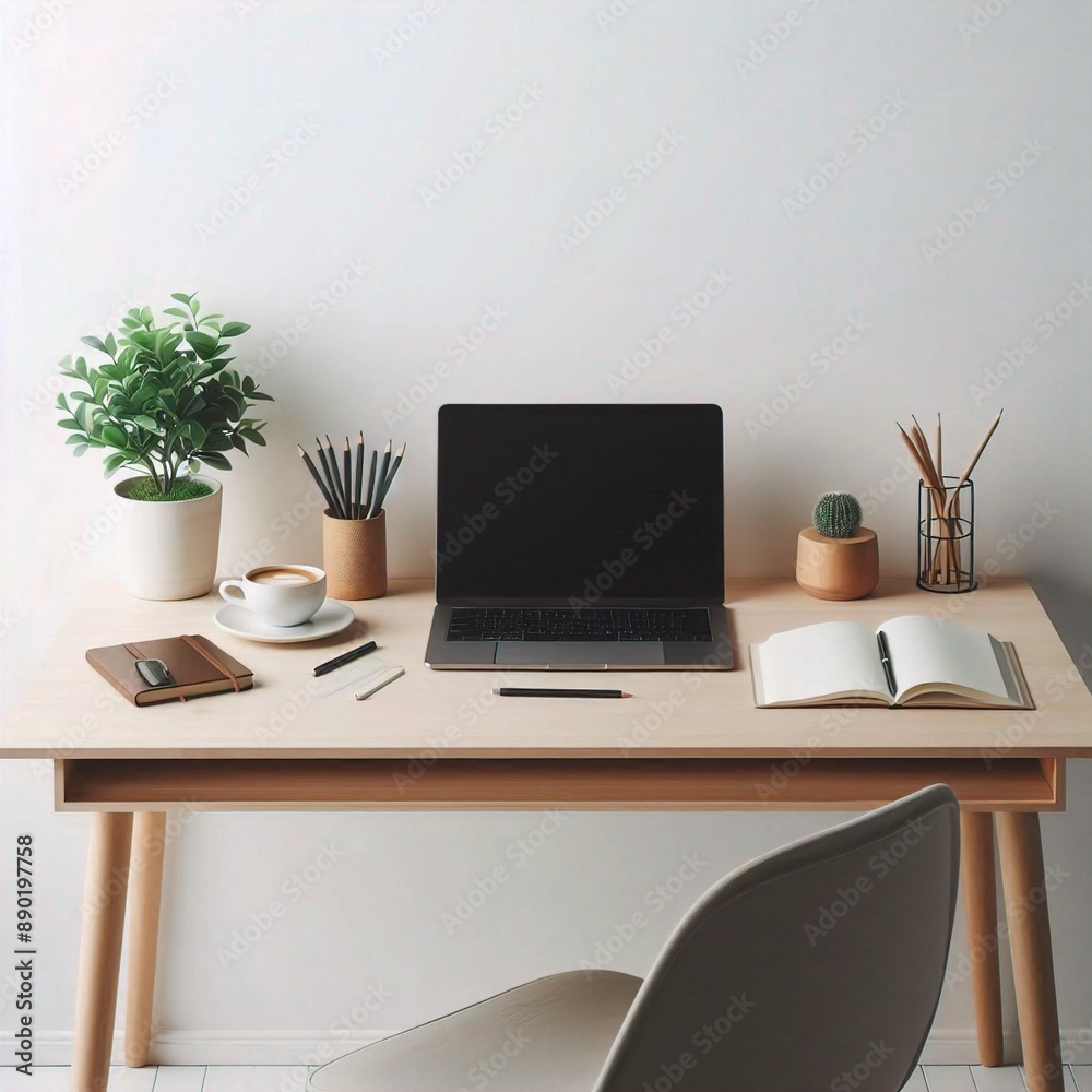 office desk with computer isolate on the white background