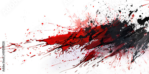Abstract Red and Black Paint Splatter on White Background