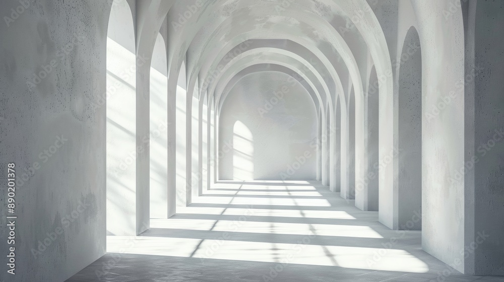Fototapeta premium A large, empty room with a white ceiling and white walls